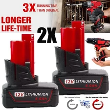 2Pack For Milwaukee 48-11-2460 for 12V LITHIUM 6.0Ah Extended Capacity Battery