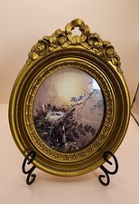 VTG Ornate Homco Picture Frame Gold Tone Oval Roses 8  x7  Stand Included