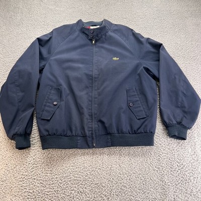 VTG Izod Lacoste Harrington Jacket Men's Size XL Plaid Lined Alligator Zip Blue