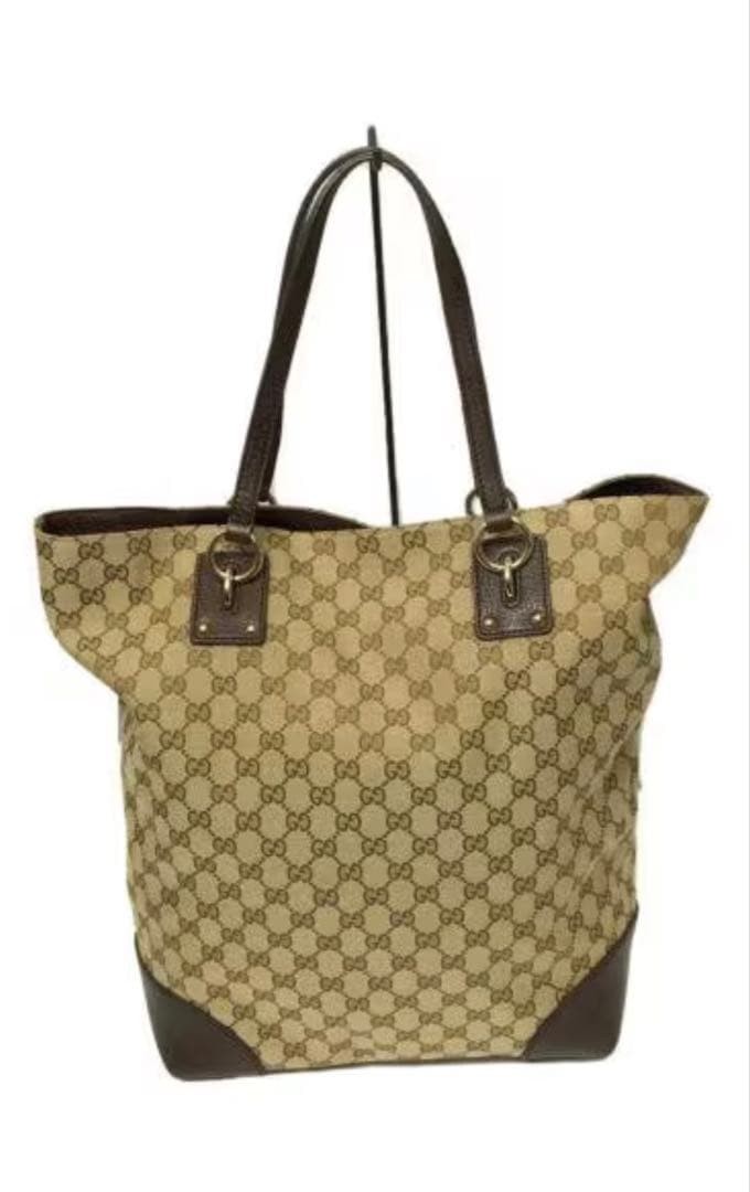 GUCCI GG Canvas Tote Bag Brown Logo Charm Unisex Authentic Excellent Condition thumbnail 3