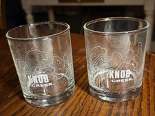 Knob Creek Bourbon 2 Double Old Fashion Rocks Glasses Topography Etched Design