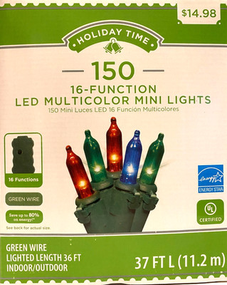 Holiday Time 150 16-Function Cool White LED Mini Lights On Green Wire