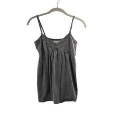 Aeropostale Babydoll Gray Embellished Tank Top M Sequin Y2K Adjustable Straps