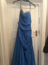 Ladies Size 12 Satin Blue Sleeveless Special Occasion Dress