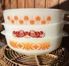 Vintage Retro Australian Pyrex Mixed Stack Of 3 Dishes Orange Red Patterns