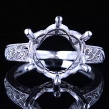 12mm Round Semi Mount Ring Vintage Filigree Scroll Setting 925 Sterling Silver
