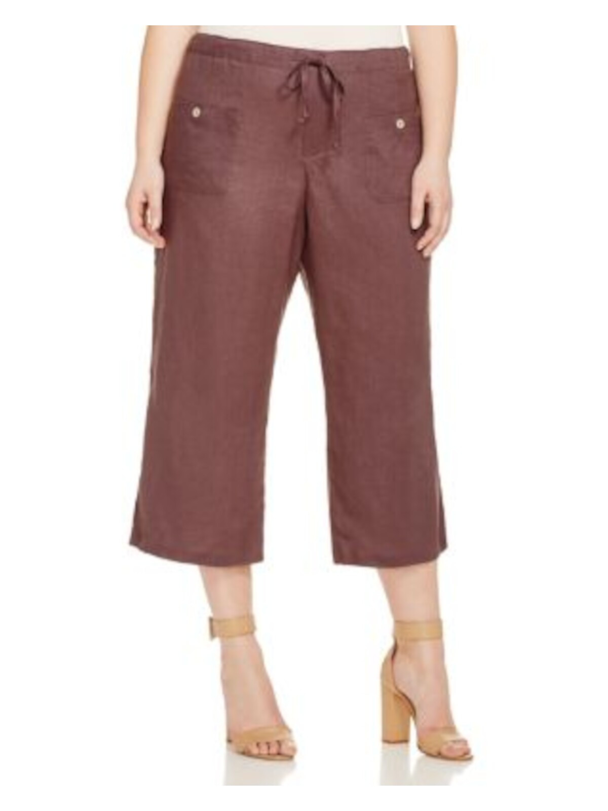 ALLEN Womens Brown Wide Leg Cropped Pants with Drawstring Waist in Plus Size 2X