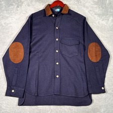 Vintage Woolrich Shirt Mens M Blue Wool Suede Elbow Patch USA Field Hunting