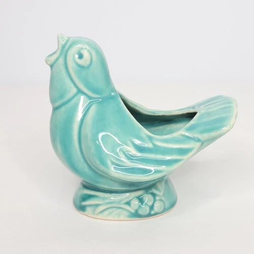Vintage Mccoy Pottery Aqua Turquoise Singing Bird Planter USA Mark
