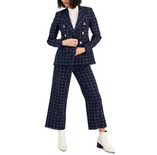 Marella Fringe Trimmed Basket Weave Blazer Navy Size 12 4967