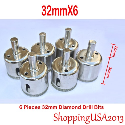 6 Pcs 32mm Diamond Drill Bits Set Hole Saw Cutter Tool Glass Marble Granite Tile - Picture 2 of 8