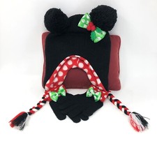 Disney Girls Hat  Gloves Set Polka Dot Bowties Fleece Lined New With Tags