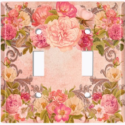 Metal Light Switch Cover Wall Plate Pretty Pink Rose Frame Red ROS024