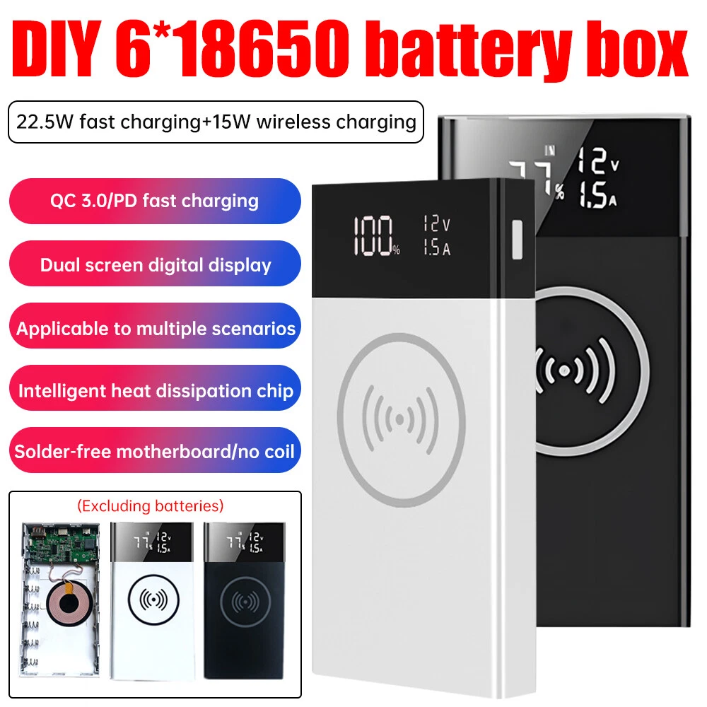 Power Bank Case 6*18650 Battery Charger Box DIY Shell Kit 15W Wireless Charging