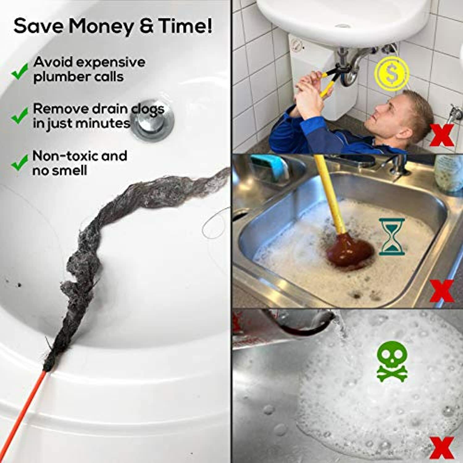 4pcs 20 Drain Clog Removers, Snake Hair Cleaning Tools For Sinks, Tubs &  Showers, Flexible And Easy To Use