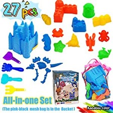 Kids Beach Sand Toys Set 27pcs Castle Molds Bucket Shovel Tool Kit Free Mesh Bag
