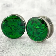 Pair of Screw on Green Abalone Plugs gauges Choose Size 16g thru 1 inch