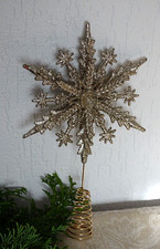 Schöne Christbaumspitze--gold--Glitter-Schneefocke-22 cm-Baumschmuck-Baumspitze