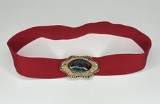 Vintage Nan Lewis Red Stretchy Belt Gold Tone Buckle