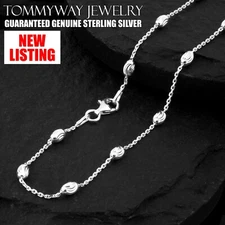 Guaranteed Genuine 925 Sterling Silver Oval Moon Bead Necklace Women Children