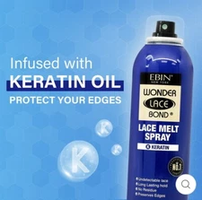 Ebin Wonder Lace Bond Wig Melt Spray Long Lasting Hold W/Keratin (2.7 Oz).