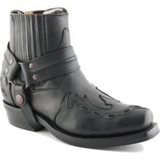Grinders Montana Mens Black Pull On Western Cowboy Biker Ankle Boots Size 6-12
