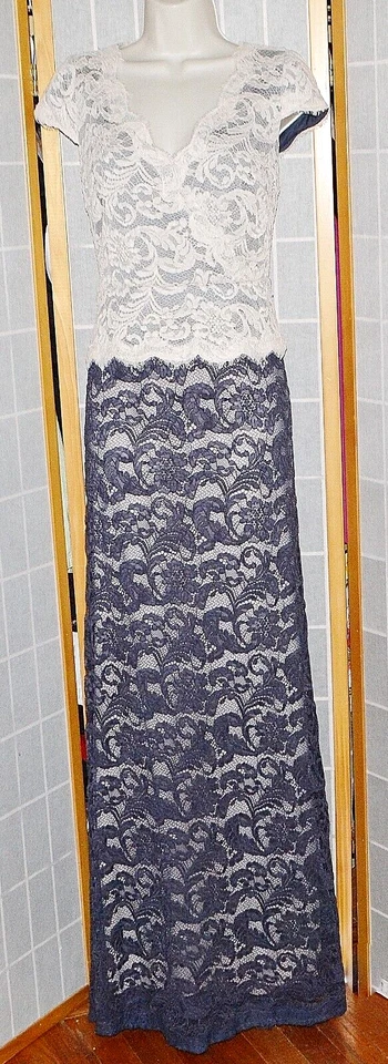 Adrianna Papell Ivory&Silver Gray Lace Mother of the Bride Wedding~Dress Sz. 6 - Image 2 of 4