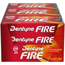 Dentyne Fire Spicy Cinnamon 16 Piece of 9 Pack Total 144 Pieces Sugar Free Gums