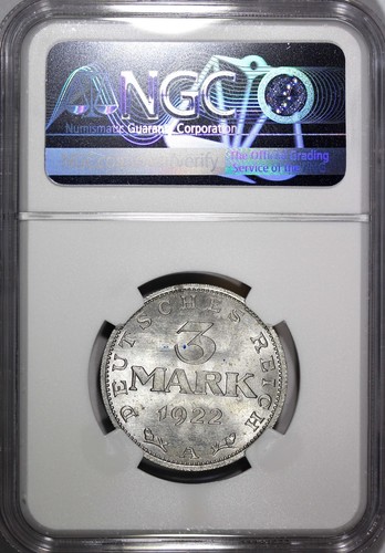 Germany,Weimar Republic 1922 A 3 Mark NGC MS63 LEGEND AROUND EAGLE KM# 29 (003) - Picture 3 of 4