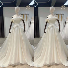 White Ivory Wedding Dresses Satin Dreamy Simply Beach Grass Tulle Bridal Gowns