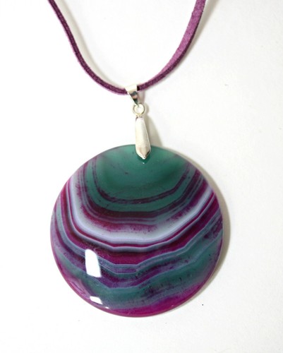 Unique Agate Stone Pendant Necklace Round Magenta Green Stone Romantic Jewelry