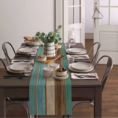 Gradient Stripe Printed Linen Tablecloth Table Runner Decoration Home Textile` ➳ - Picture 5 of 16