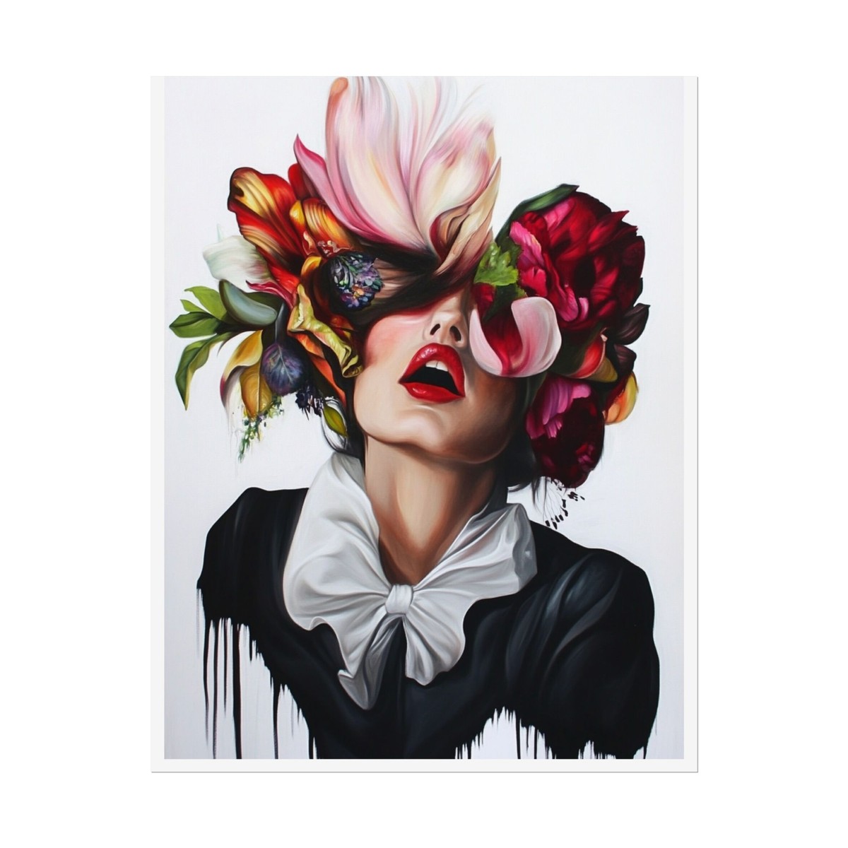 Poster Print, Woman with Flower Face Surreal Art, Wall Art Decor