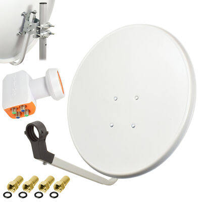 HD Sat Anlage 60cm Spiegel Schüssel TechniSat Quad LNB 4K h Camping 4 Teilnehmer