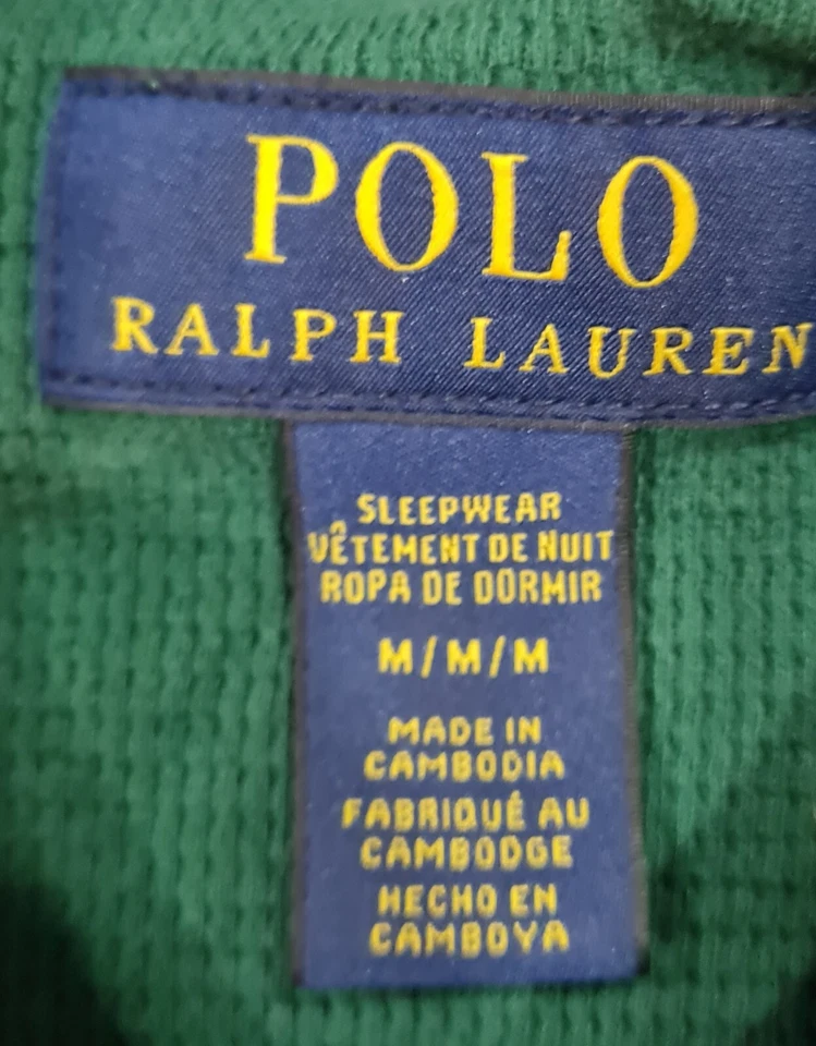 Polo Ralph Lauren Para Hombres Tejido Gofre Prendas para Dormir Manga Larga Camisa Verde Talla:M Foto 4 de 4