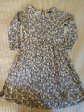 Gap Kids Girls Sz XL 12-13 Gray Floral Dress Long Sleeve button Crew Neck Cotton