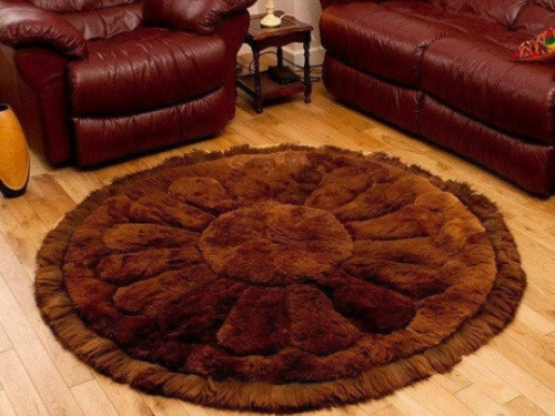 Round Alpaca Fur Rug Fl Dark Brown, Round Leather Area Rugs