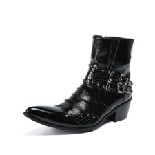 New Men's Leather Western Boots Motorcycle Boot,Biker Riding,Black