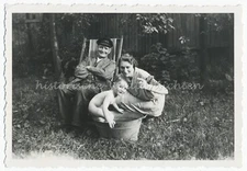 Grandfather Mother and Little Boy in Wash Bowl 1937 - Vintage Photo 1930s
