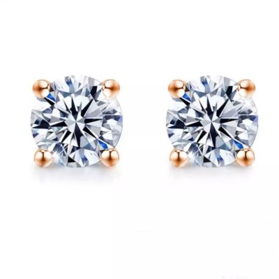 1 kt Ohrringe Rotgold Diamant Testpass Laborgefertigt VVS1/D / Top Rundschliff