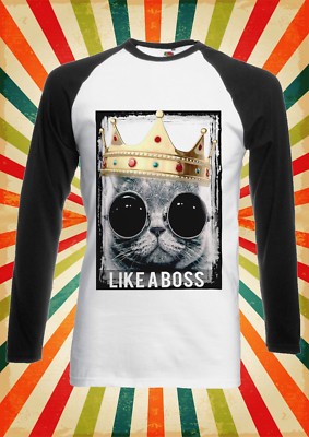 Cat Kitten Meow Like a Boss Herren Damen Langarm Baseball T-Shirt 1050