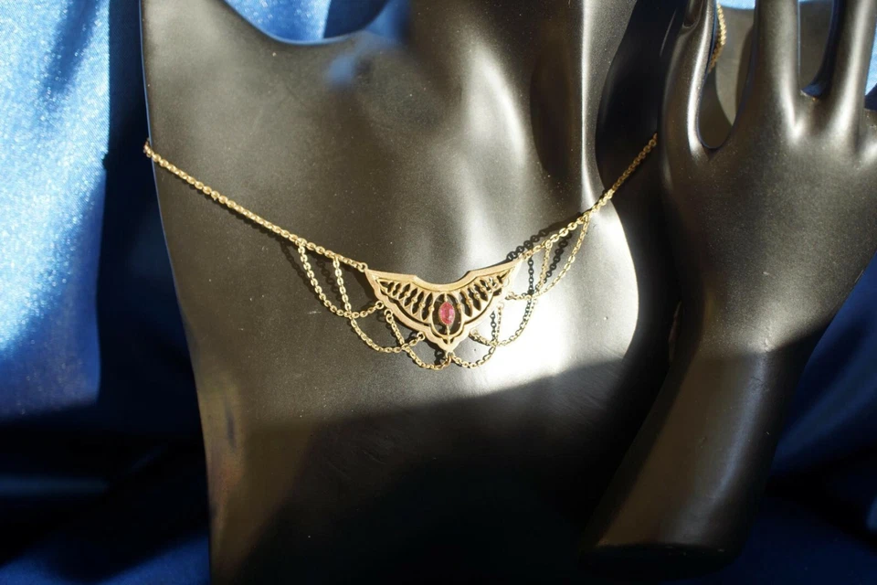 Collier Kette Trachten Hochzeit Rubin Gold Art Deco Jugendstil Antik - Bild 3 von 4