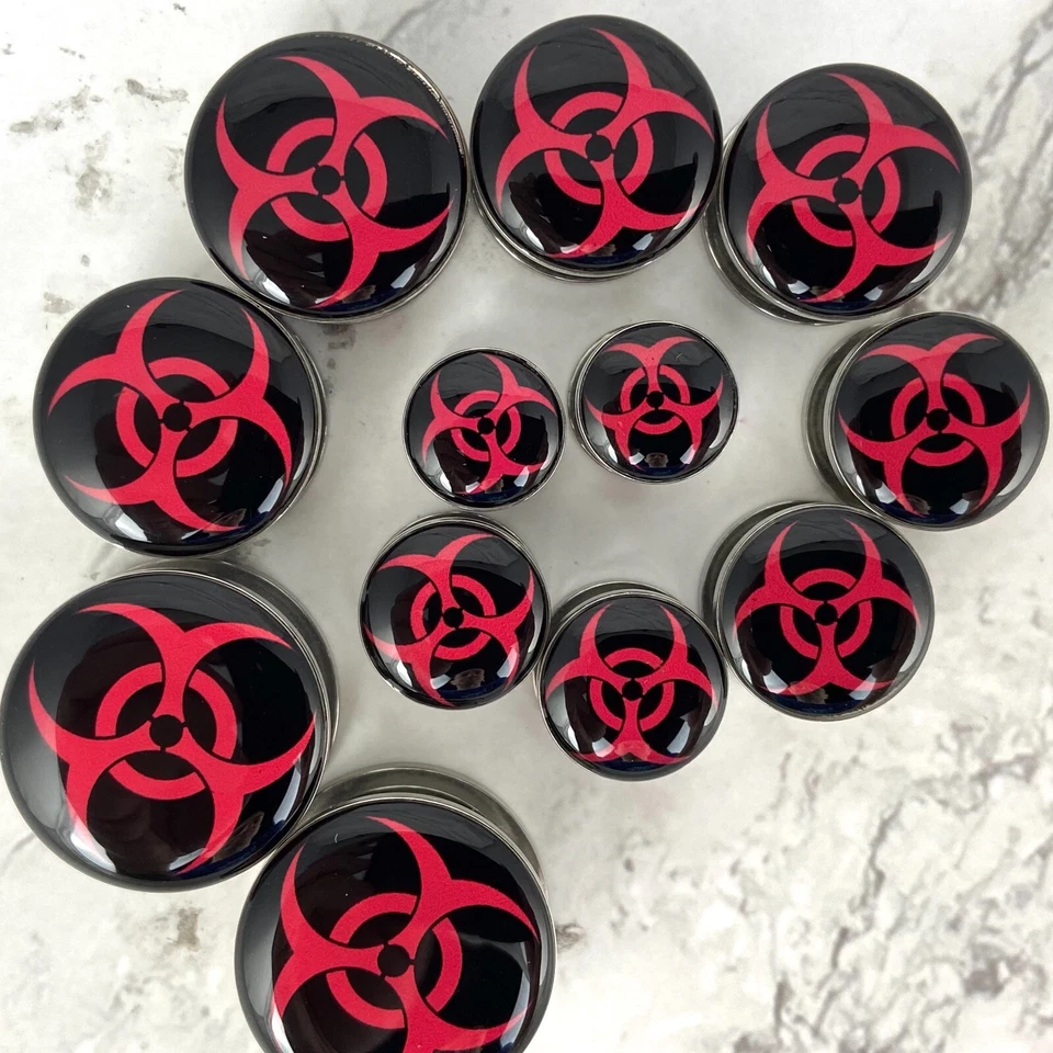 一对黑色和红色螺丝生物危害图片插头仪表 16 克至 1 英寸 — 第 3/4 张图片