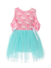 Little Girl Open Shoulder Pink Flamingo Mint Tulle Tutu Skirt Dress