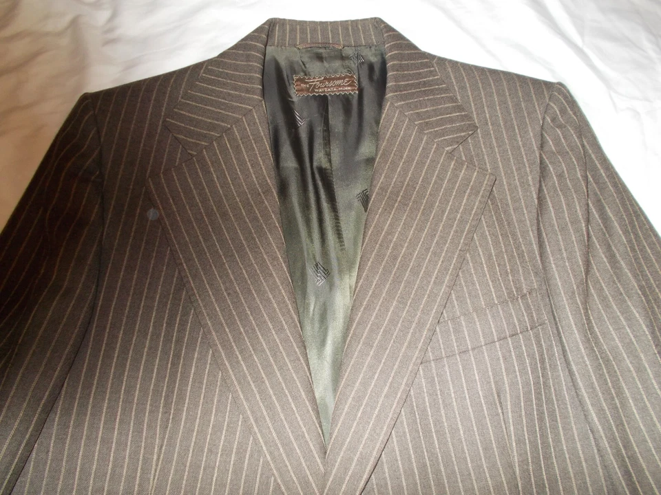 men's vintage LUXURY LANVIN Paris/NY brown wool pinstripe blazer US 46 XL - Imagem 4 de 4