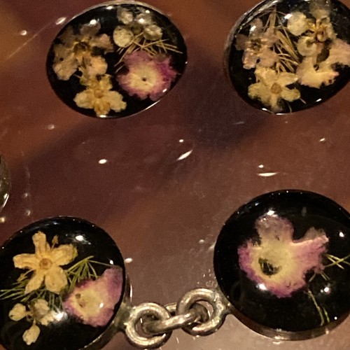 Vintage Pressed Dried Flowers Lucite Sterling Silver 925 Bracelet - Picture 4 of 11