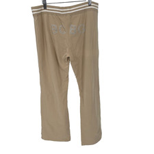 Y2K Vintage BCBG Maxazria Womens Track Pants Sz XL Stretch Spell Out Bling Tan