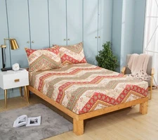 DaDa Bedding Botanical Boho Cranberry Sage Chevron Floral Fitted Bed Sheet Set