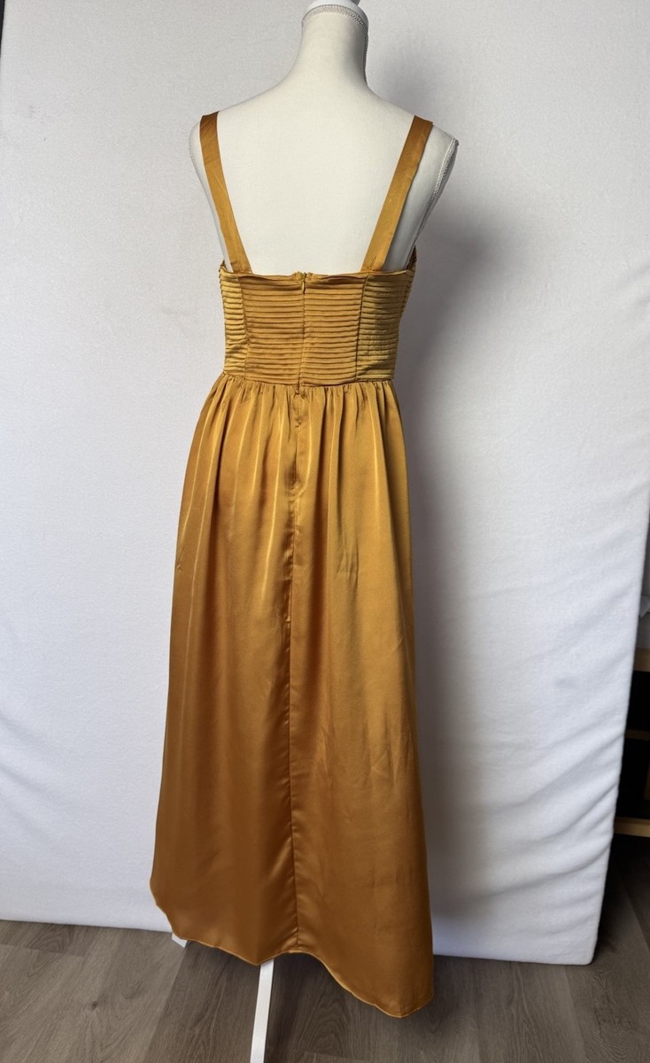 ASTR the Label Gold Satin Pleated Bustier Sleeveless Midi Dress NEW Size  Medium | eBay