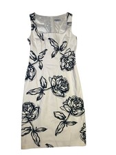 DAVID MEISTER  Black & Cream Floral Print Lined Cocktail Dress Sleeveless Size 2